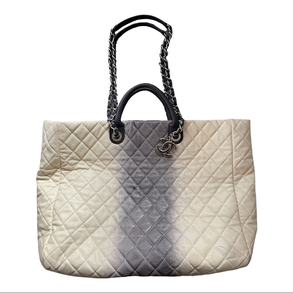 CHANEL Limited Edition 2013 Ombré Caviar Shopping Tote Cream & Grey
